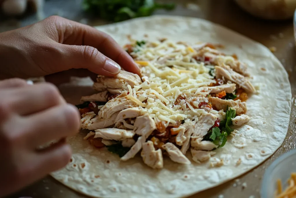 Step-by-step wrapping of a chicken wrap showing proper folding technique