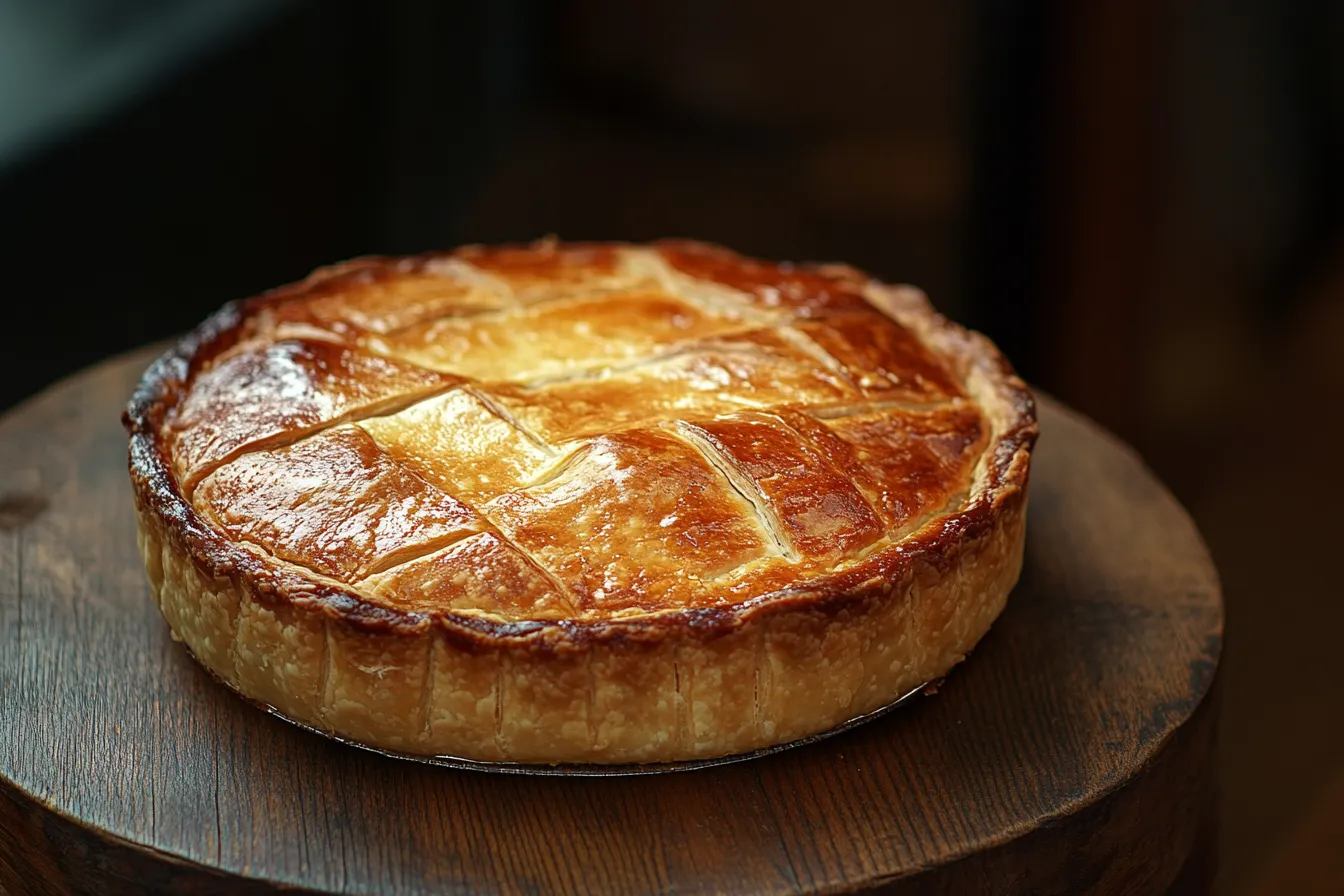 Classic golden homemade apple pie on a rustic table