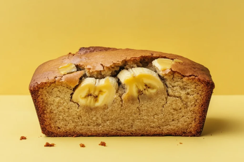 Overbaked banana bread with a dry and cracked top