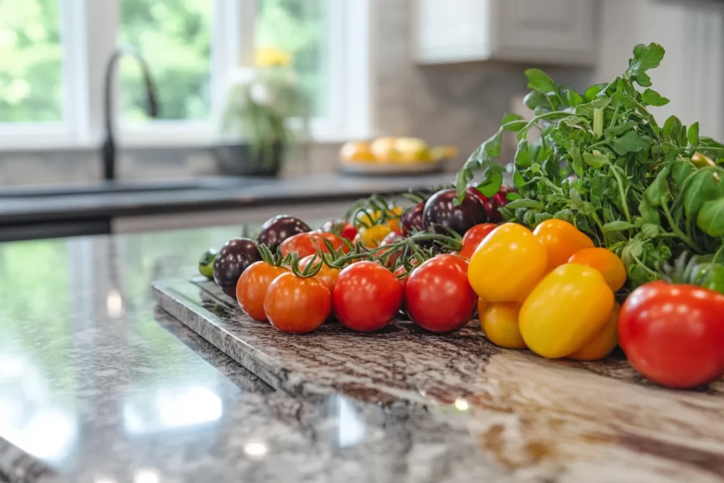 Variety of fresh tomatoes used for the salad