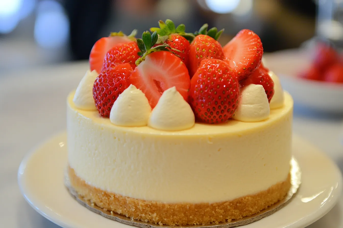 Classic New York cheesecake with strawberries