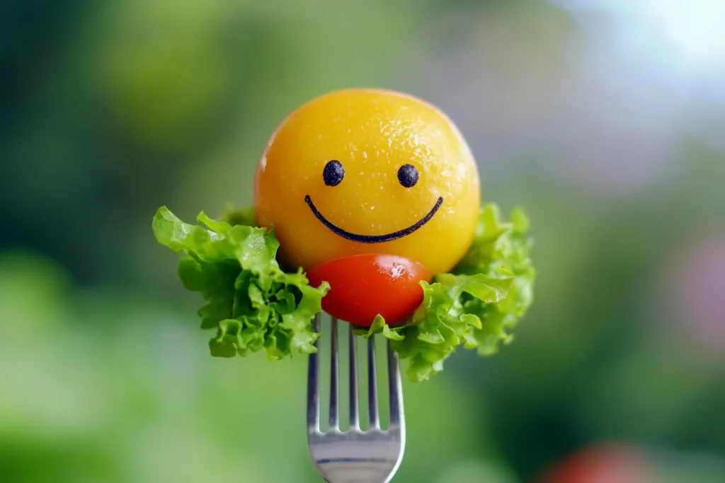 Person enjoying chilled salad with a fork and smile