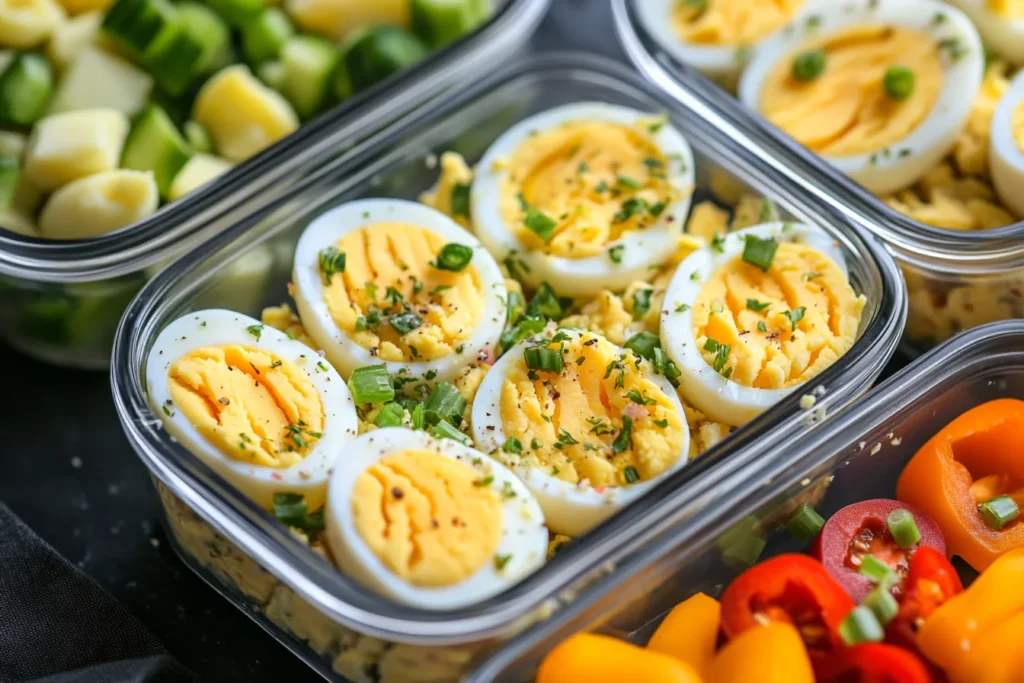Egg salad stored in containers for meal prep and easy lunches