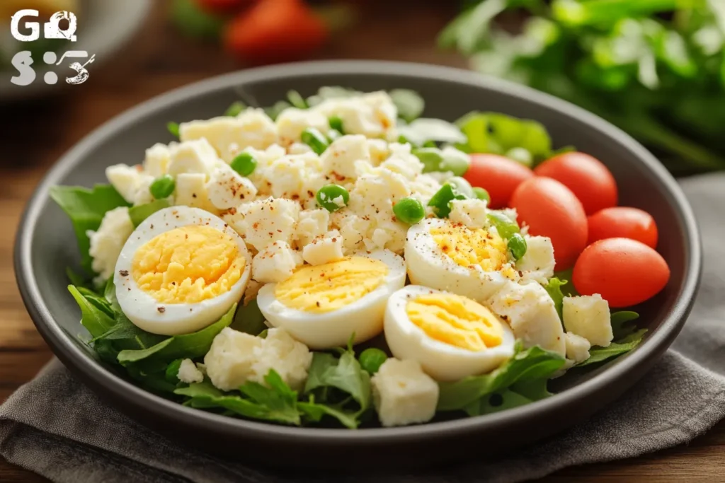 Nutritional chart showing egg salad macros and serving size