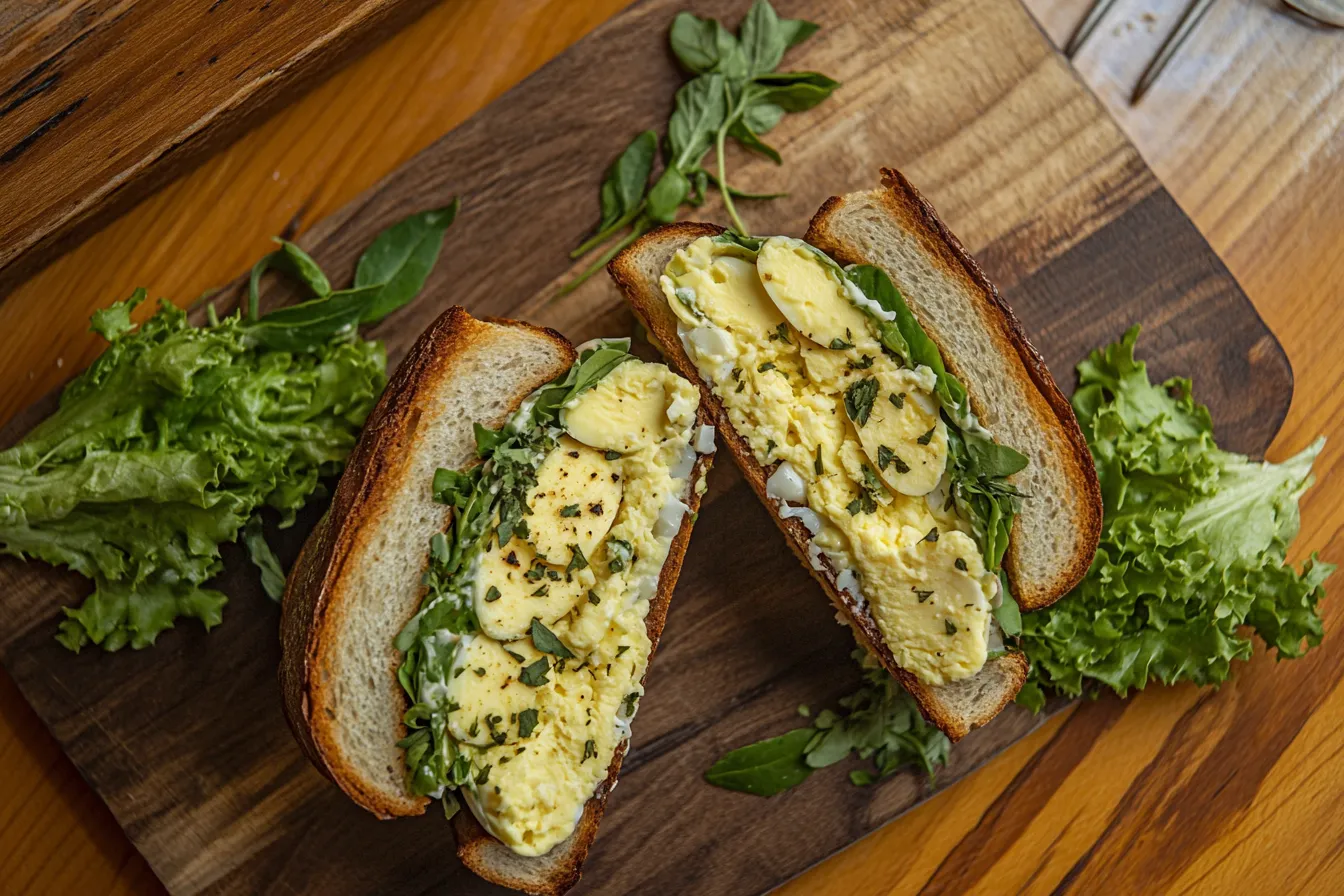Classic egg salad sandwich served on toasted bread with lettuce