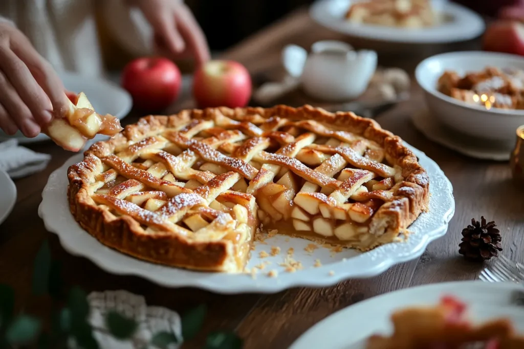 Family sharing slices of homemade apple pie together