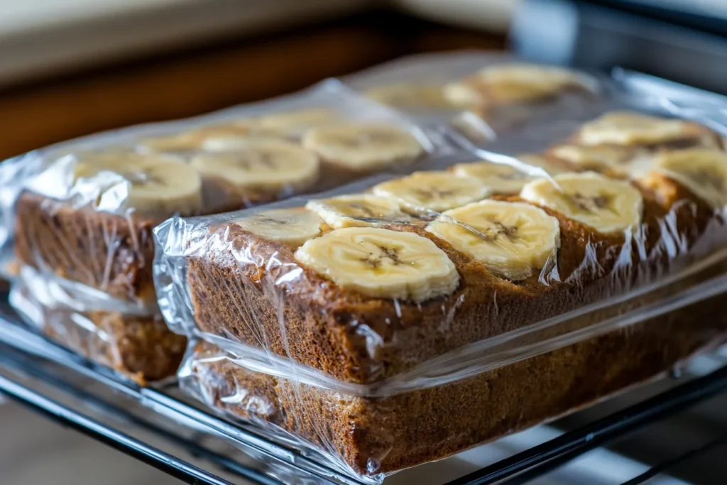 Banana bread slices packed and ready for freezing