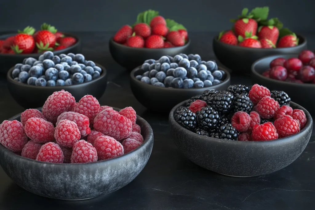 Fresh and frozen berries for frozen yogurt toppings	
