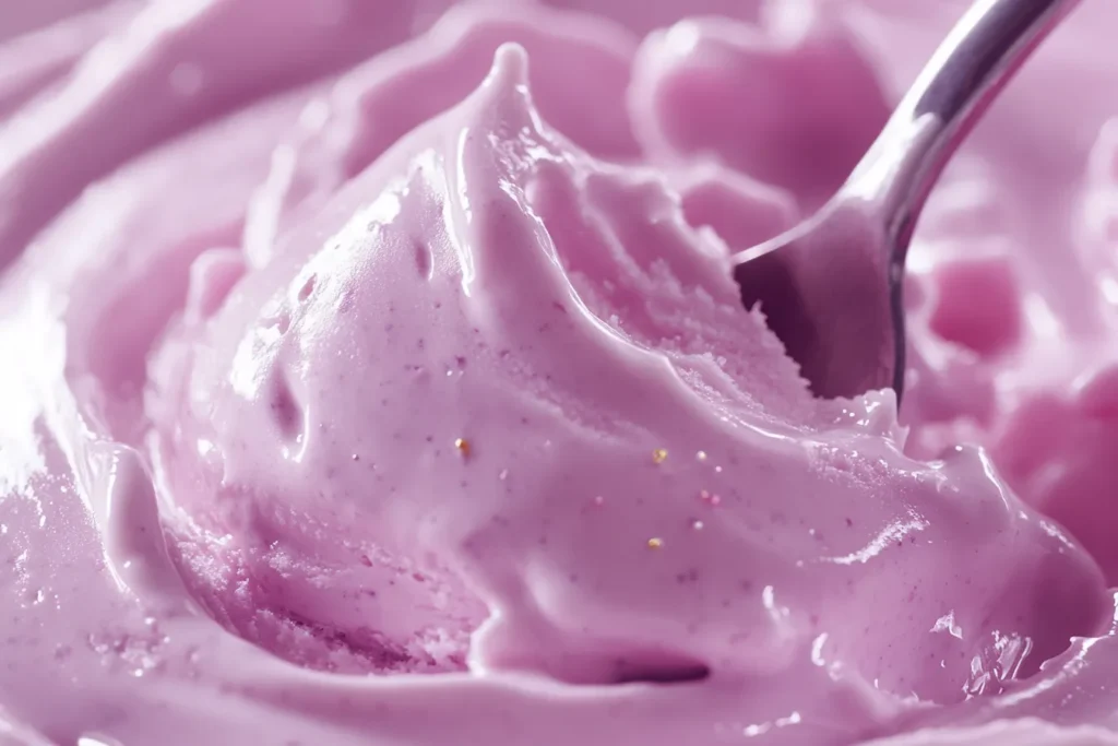Creamy frozen yogurt texture with a spoon	
