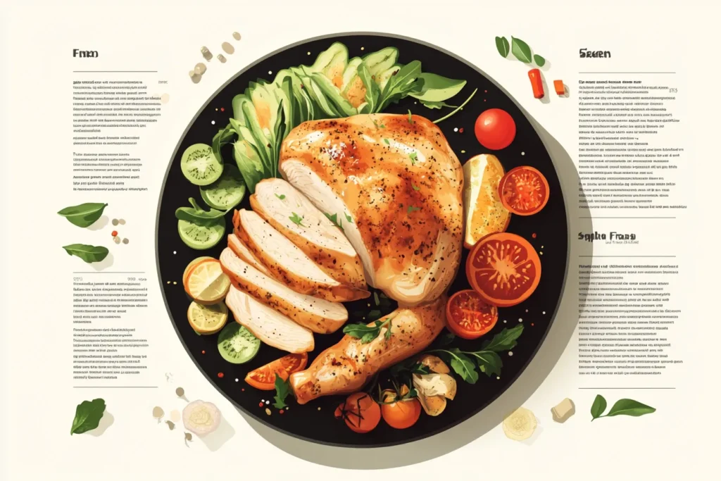 Infographic showing nutrition breakdown of garlic herb marinated chicken