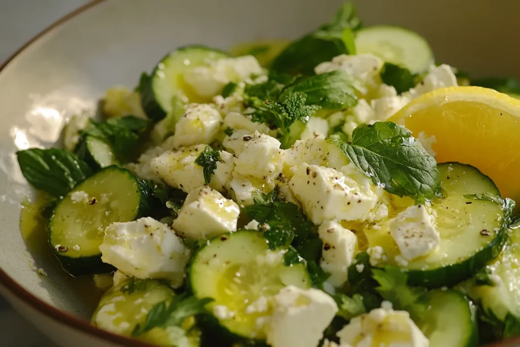 Mediterranean variation of the salad with feta and cucumber