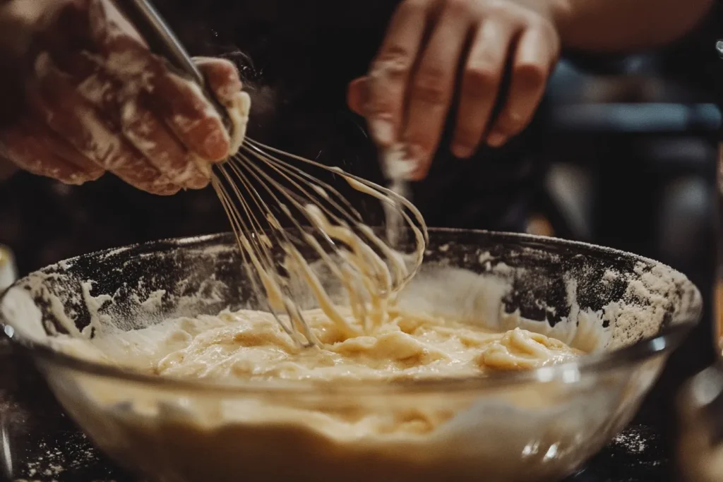 Whisking pancake batter until just combined