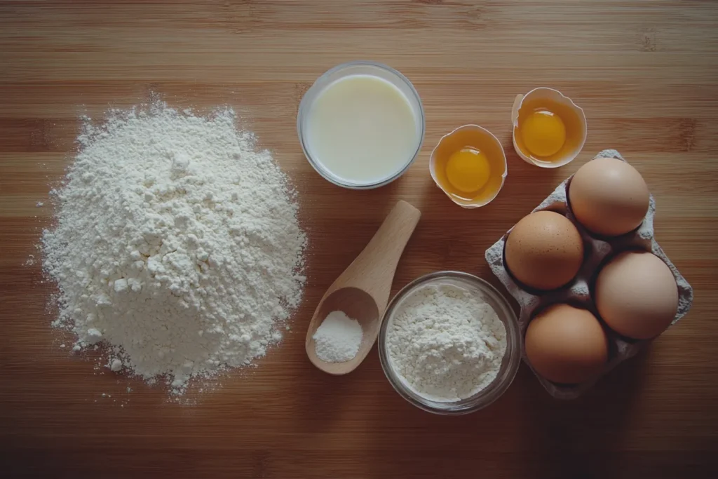 Ingredients for making homemade pancakes