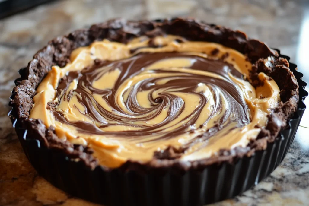Swirling peanut butter into sweet potato brownie batter