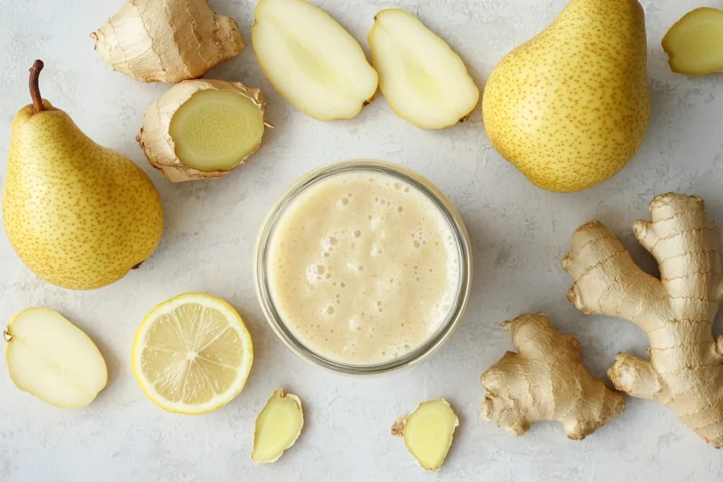 Pear smoothie with ginger and lemon for digestion