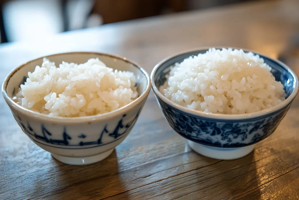 Comparison between glutinous sticky rice and regular rice