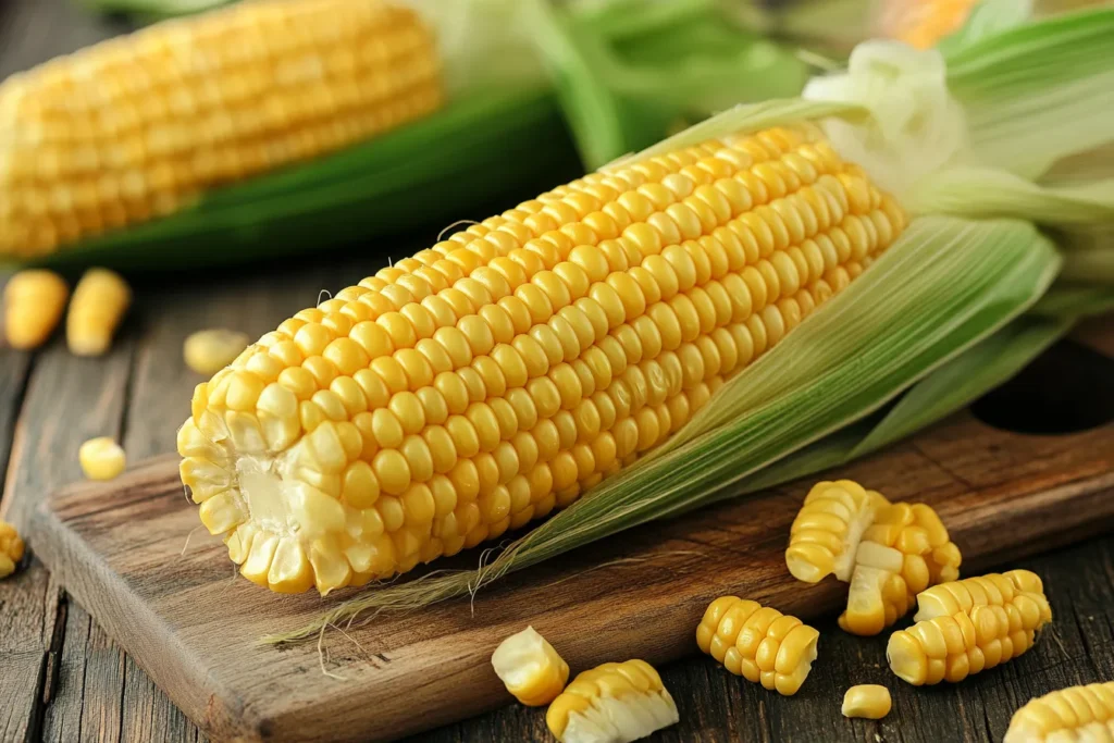 Fresh corn being sliced off the cob for salad