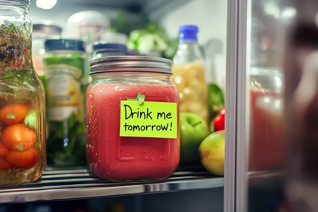 Green smoothie stored in fridge for next-day use