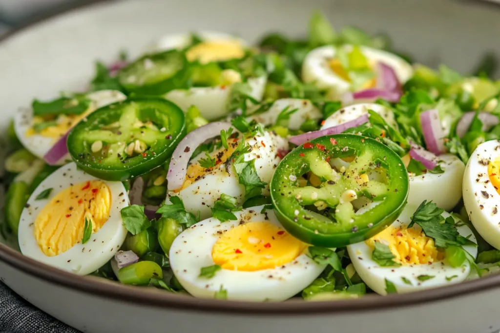 Spicy egg salad with jalapeño, red onion, and paprika