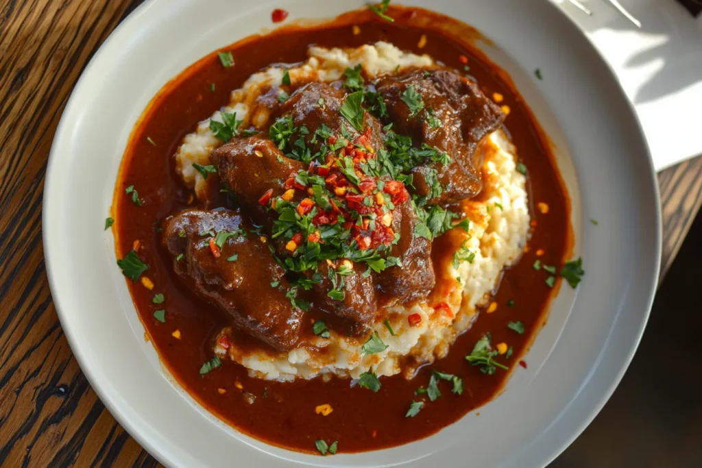 Spicy variation of chicken paprikash with chili flakes	