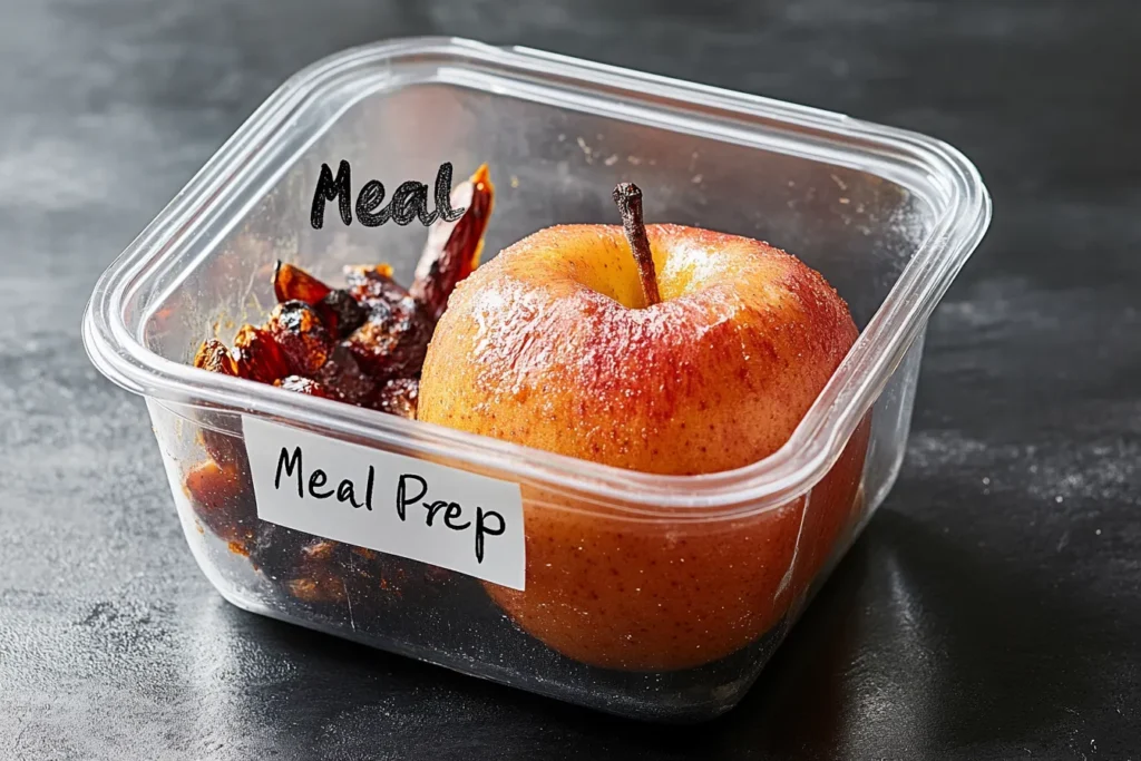 Baked apples stored in a container in the fridge