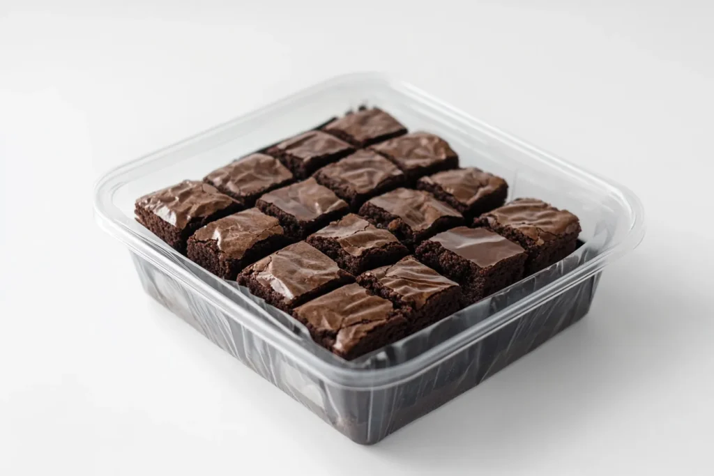 Storing sweet potato brownies in a container with parchment