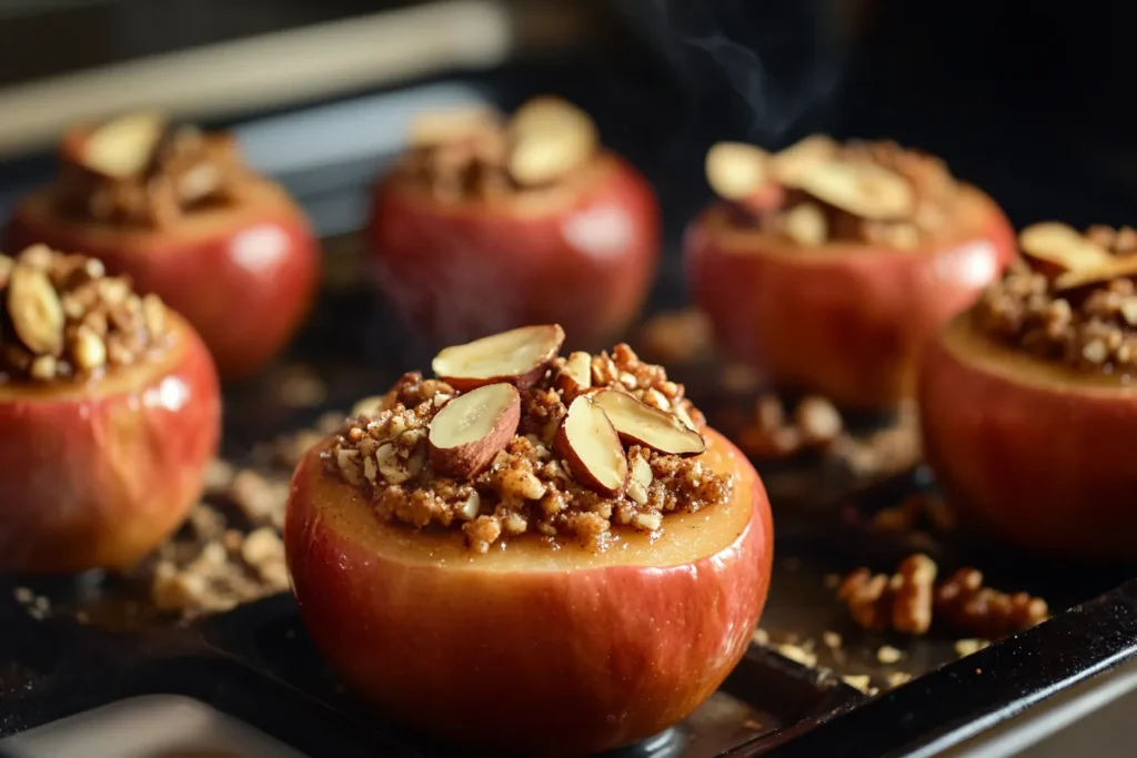 Apples stuffed with cinnamon and nuts ready to be baked