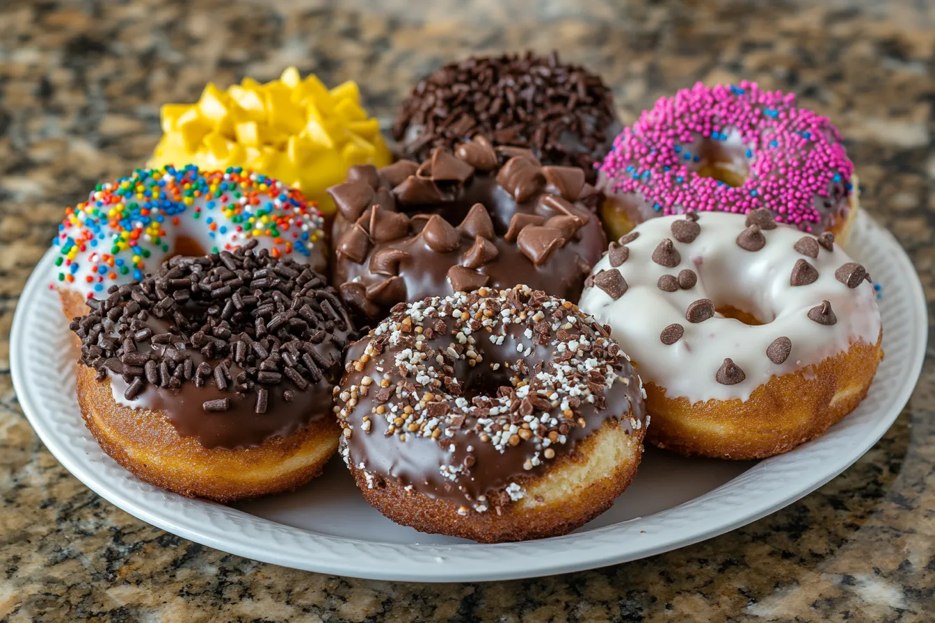 Stack of fluffy sugar free donuts dusted with sweetener