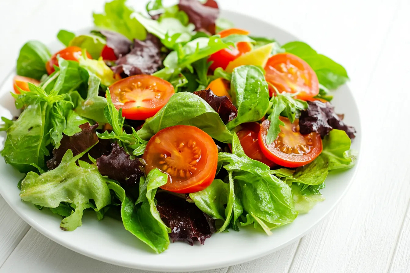 A vibrant tomato salad drizzled with Thai basil dressing