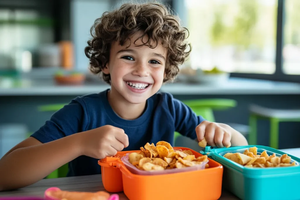 Cinnamon apple chips packed in a kid’s school lunchbox	