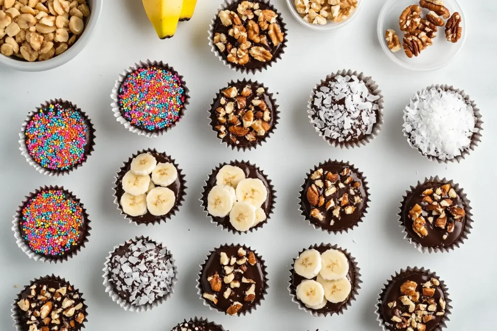 Topping ideas for frozen banana bites: crunchy, fruity, colorful