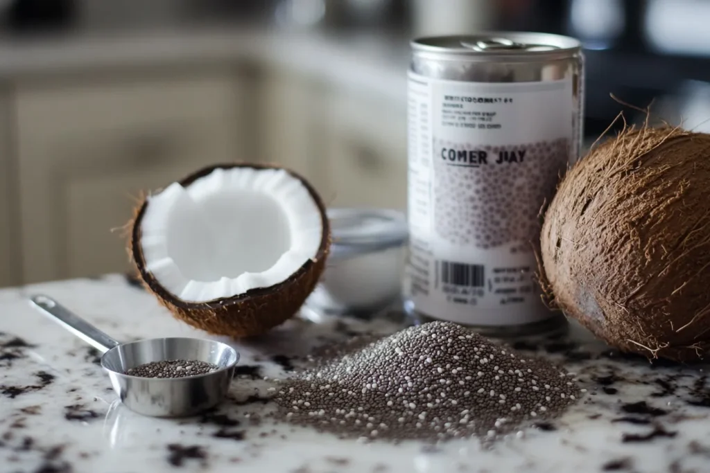 Chia seeds and coconut milk prepared for pudding
