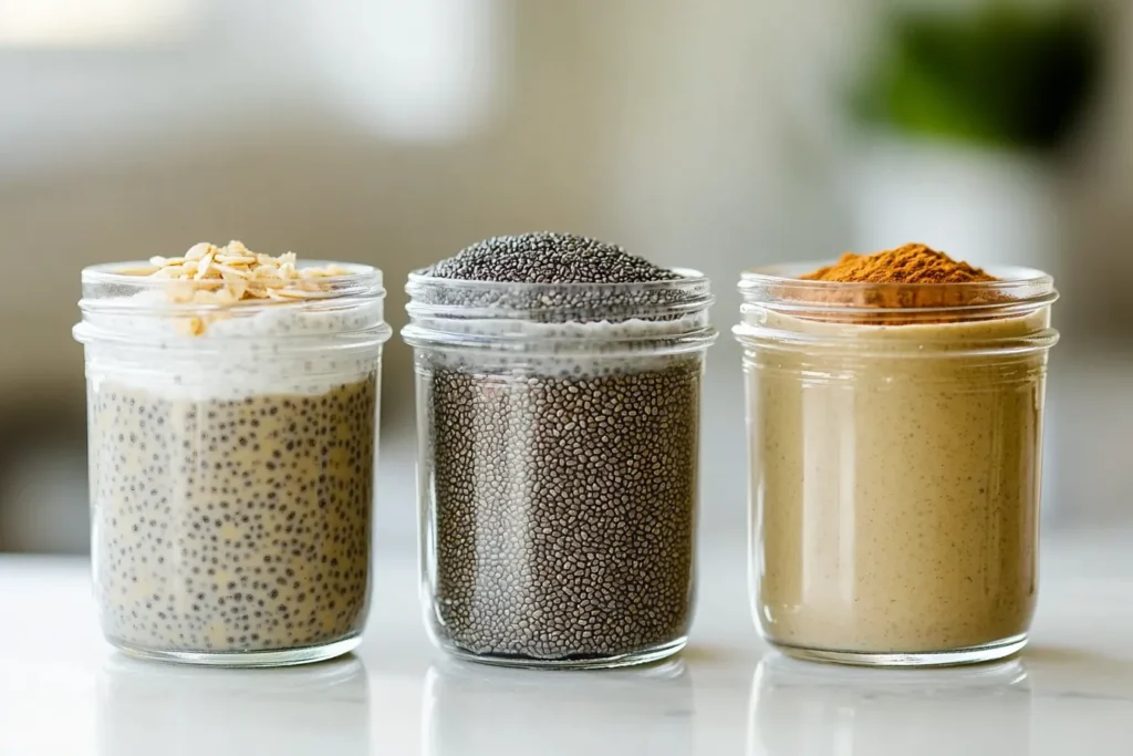 Comparison of runny, thick, and perfect coconut chia pudding