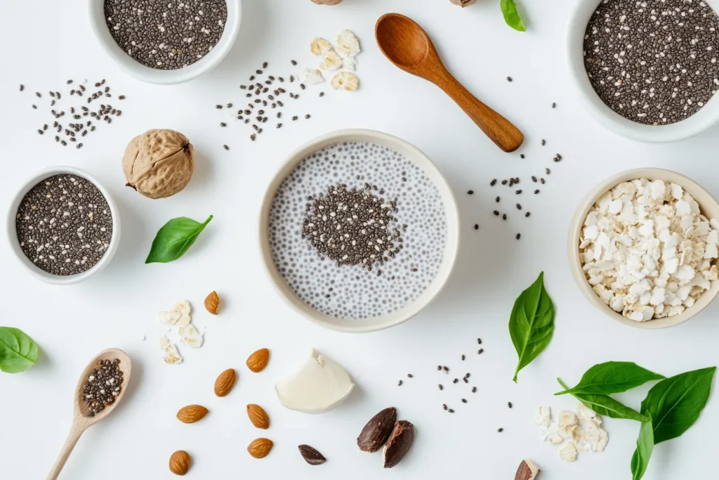 Nutrition facts visual for coconut chia pudding with clean icons