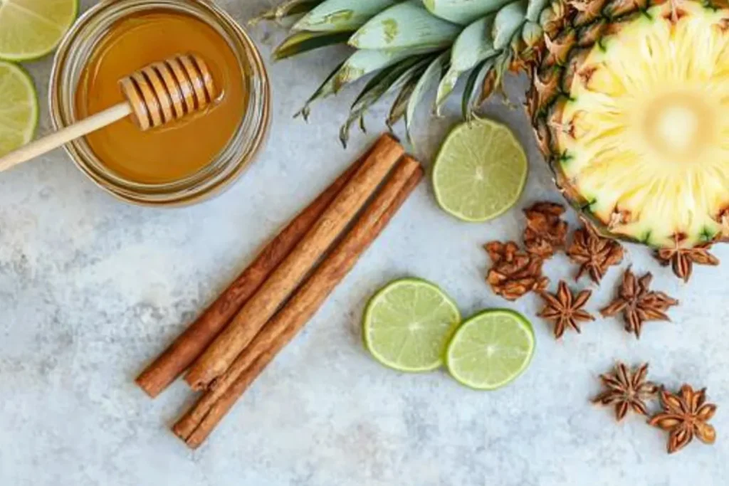Ingredients for grilled pineapple with cinnamon and honey