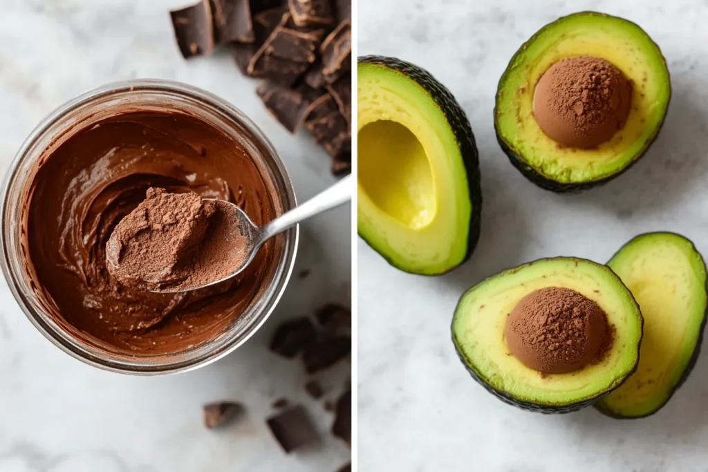 Step-by-step process of making chocolate avocado mousse