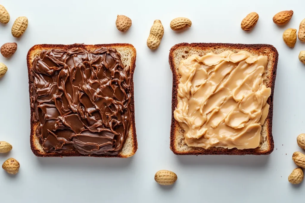 Side-by-side comparison of natural vs commercial peanut butter on toast