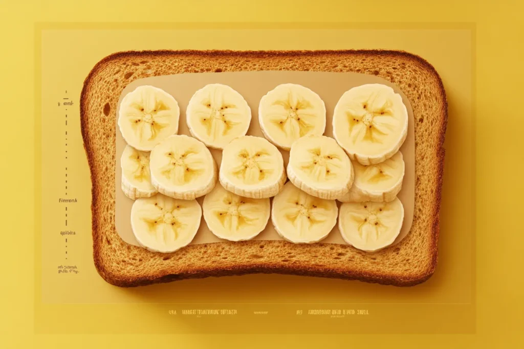Nutrition facts for peanut butter banana toast per slice in a clean infographic style