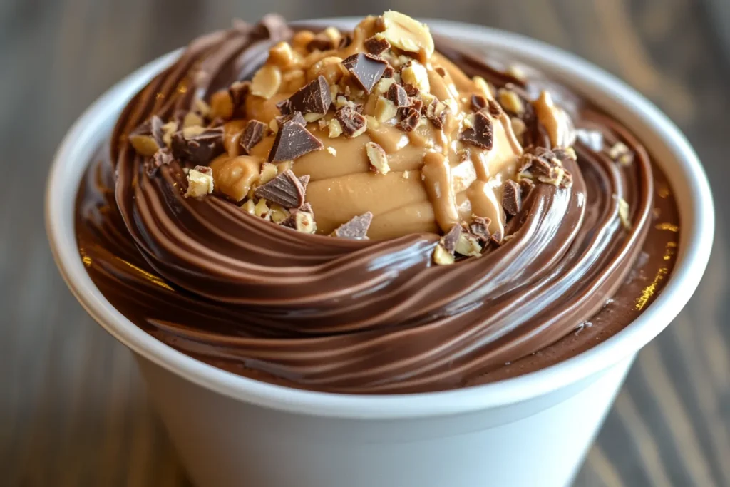 Sweet potato chocolate pudding with a peanut butter swirl