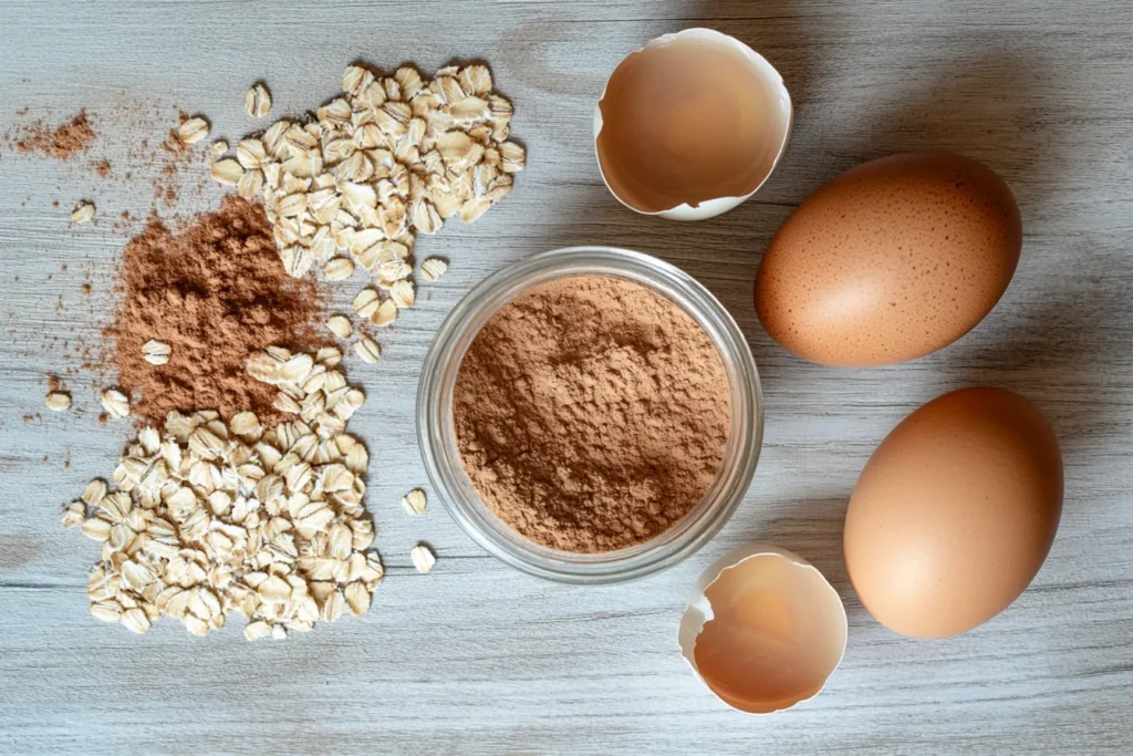 Ingredients for protein pancakes laid out flat on a kitchen counter