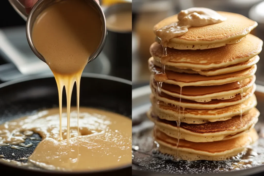 Visual collage of the protein pancake-making process
