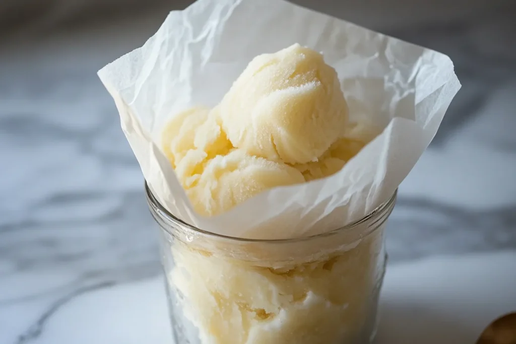 Mango coconut sorbet mixture ready for freezing