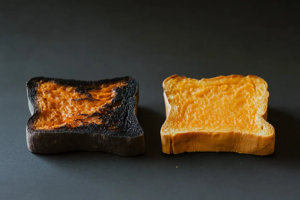 Overcooked vs. perfectly cooked sweet potato toast	