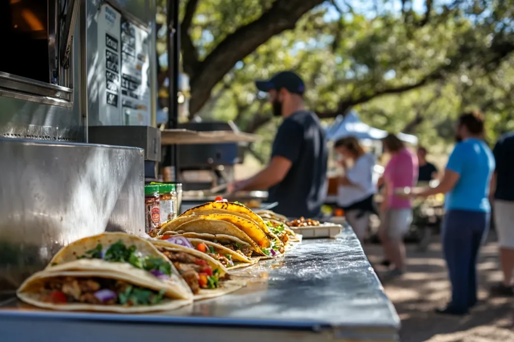 Street breakfast tacos being served at a food truck in Austin