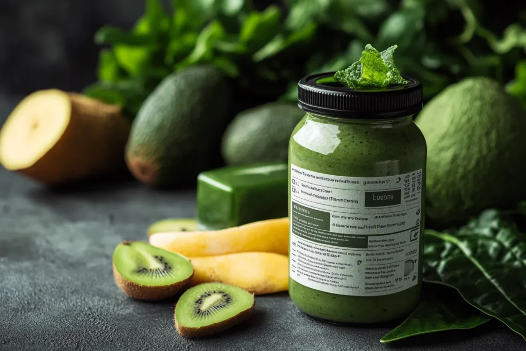 Green smoothie bowl nutrition label visual